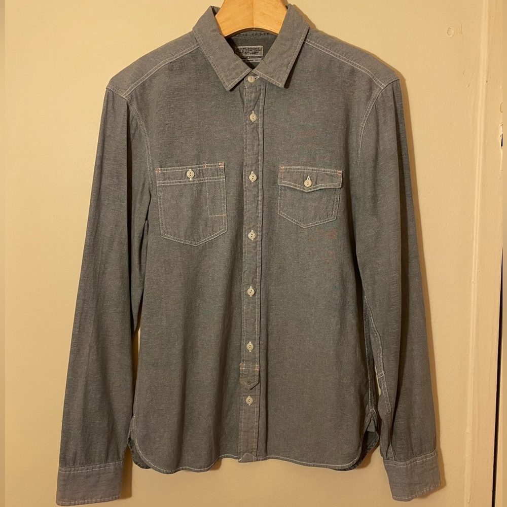 All Saints Casual Gray Chambray Button Down Shirt